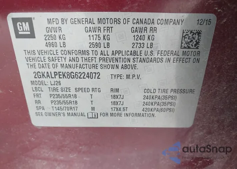 2016 GMC Terrain Slt из США, поврежденный, VIN 2GKALPEK8G6224072